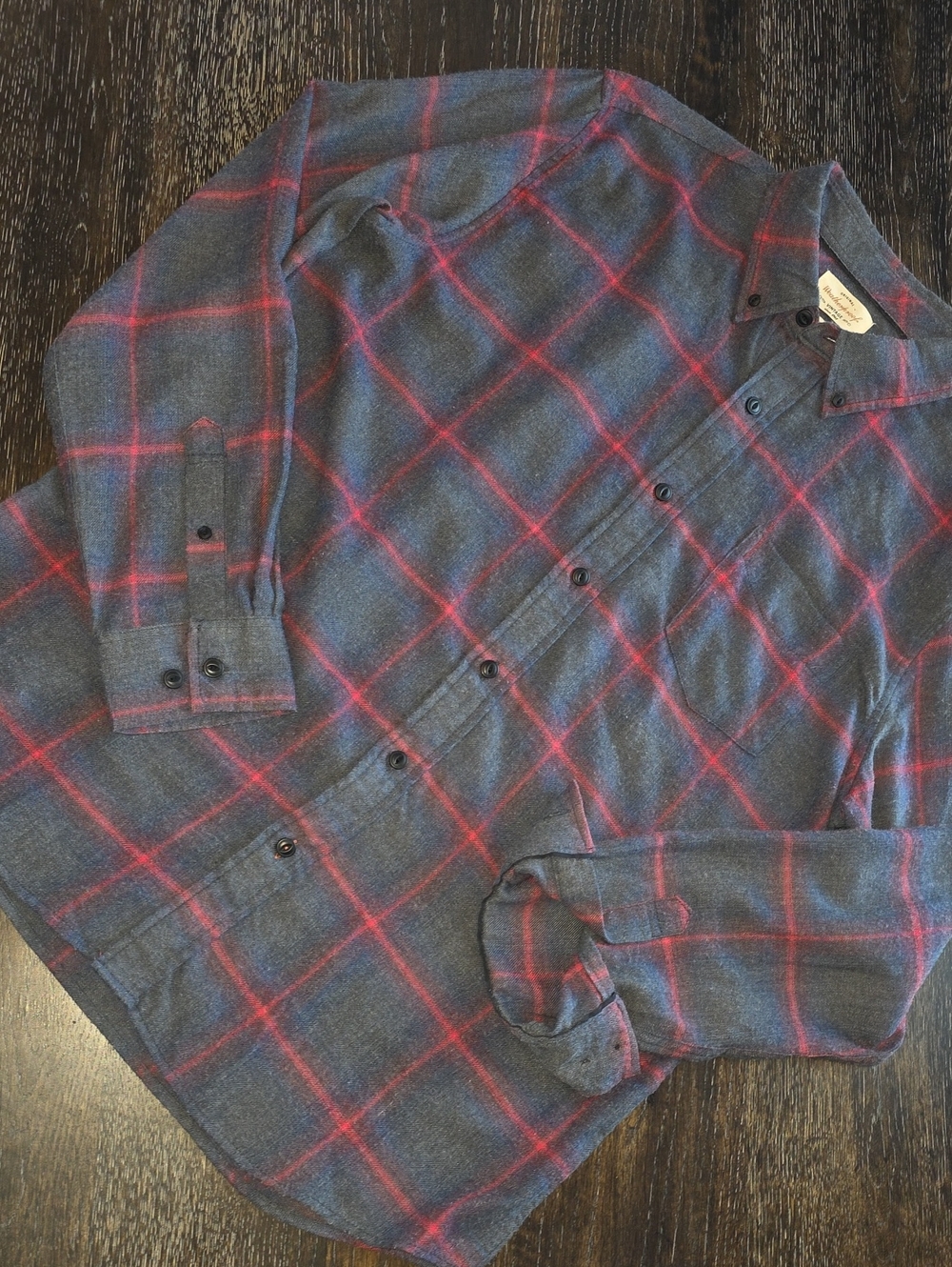 Men's Blue Plaid Button-Up Shirt with Red Windowpane